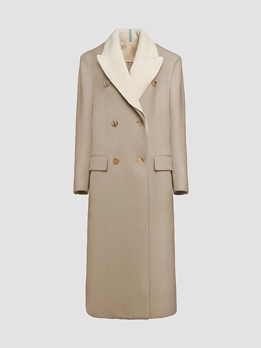 Women's Virgin Wool-Blend Double-Breasted Coat - Oatmeal - Size 14