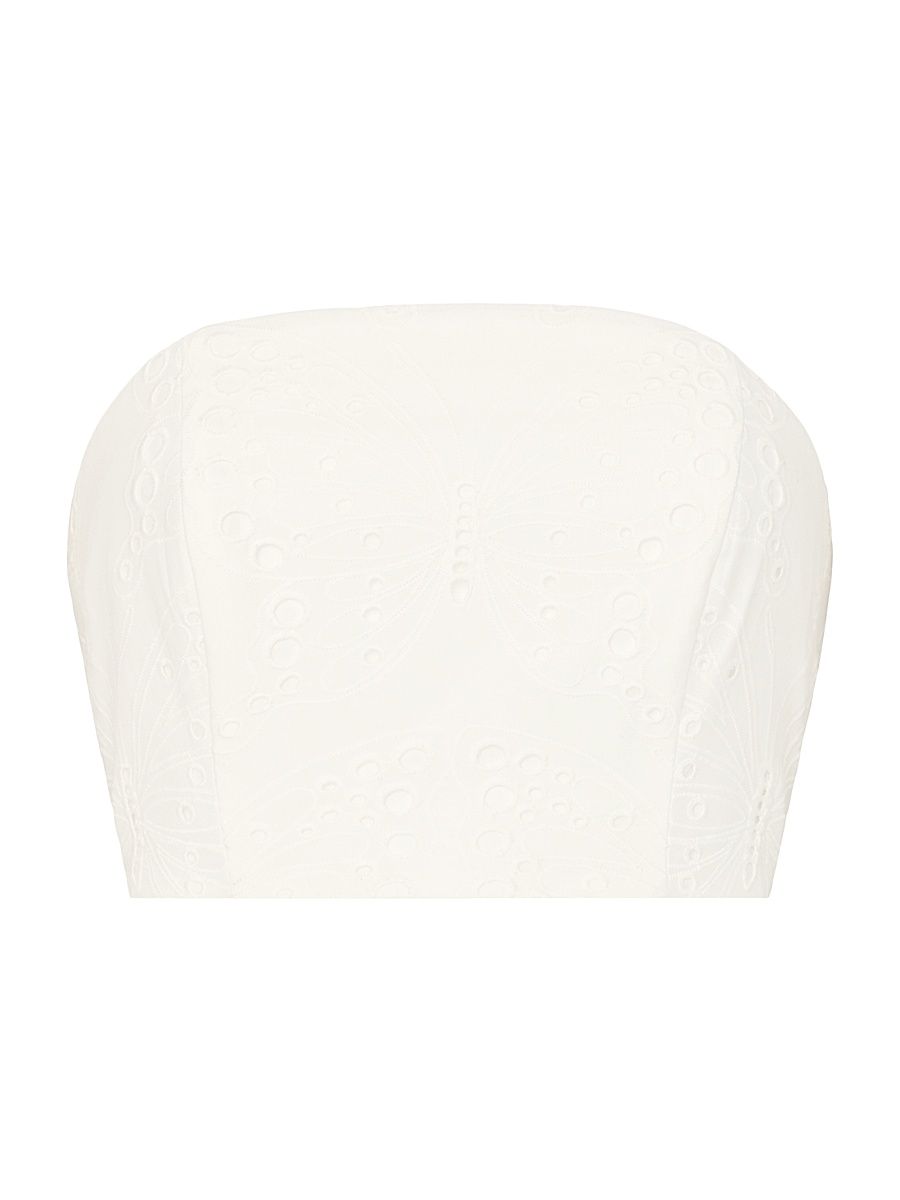 Women's Butterfly Eyelet Strapless Crop Top - White - Size Large