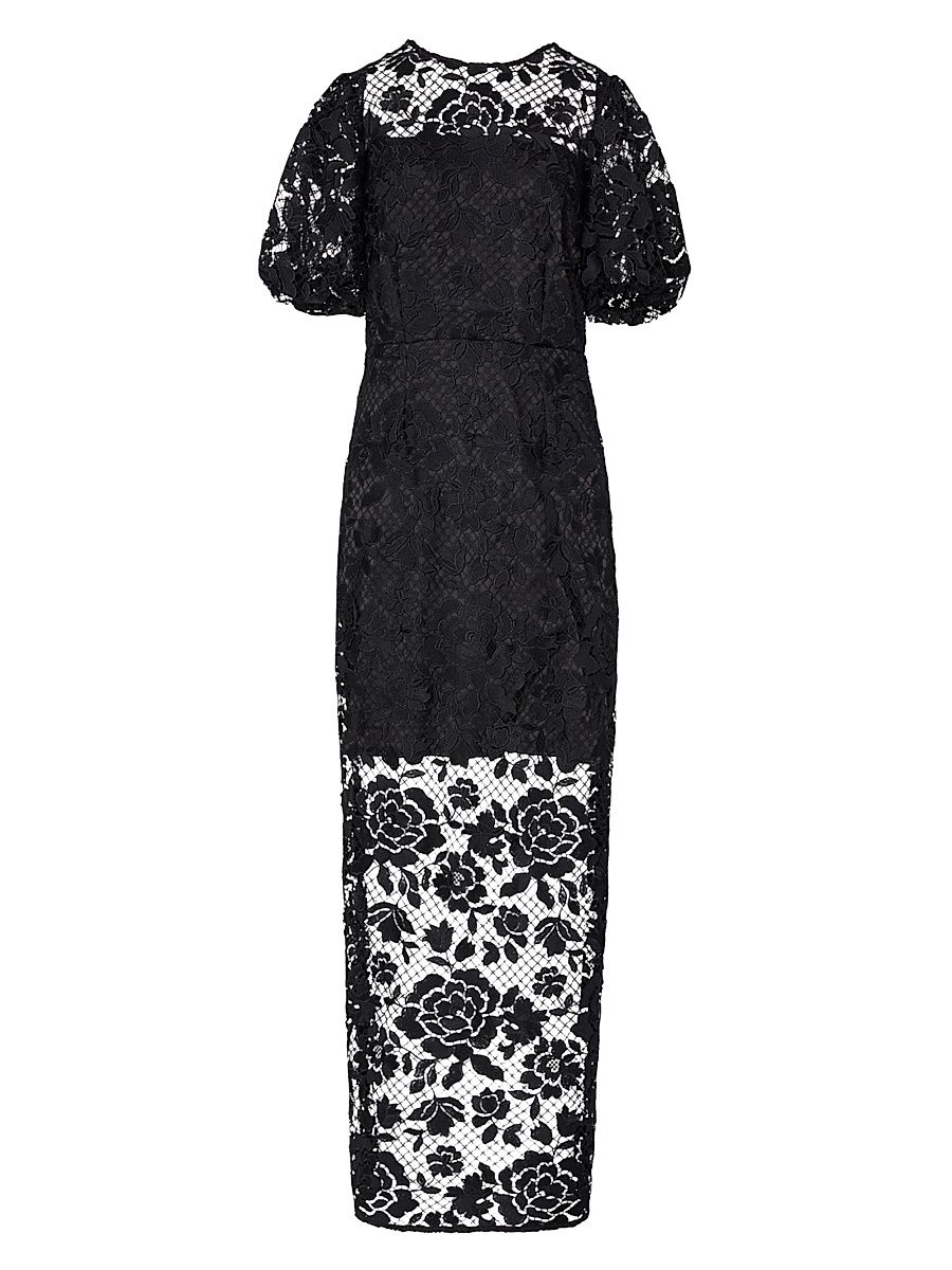 Women's Yasmin Floral Lace Column Maxi Dress - Black - Size 4