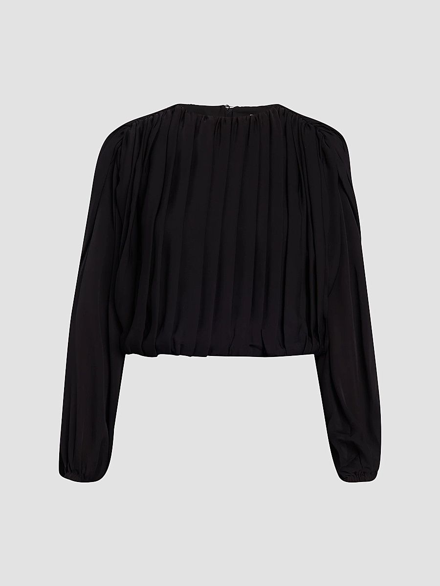 Women's Frida Pleated Silk Top - Black - Size Medium