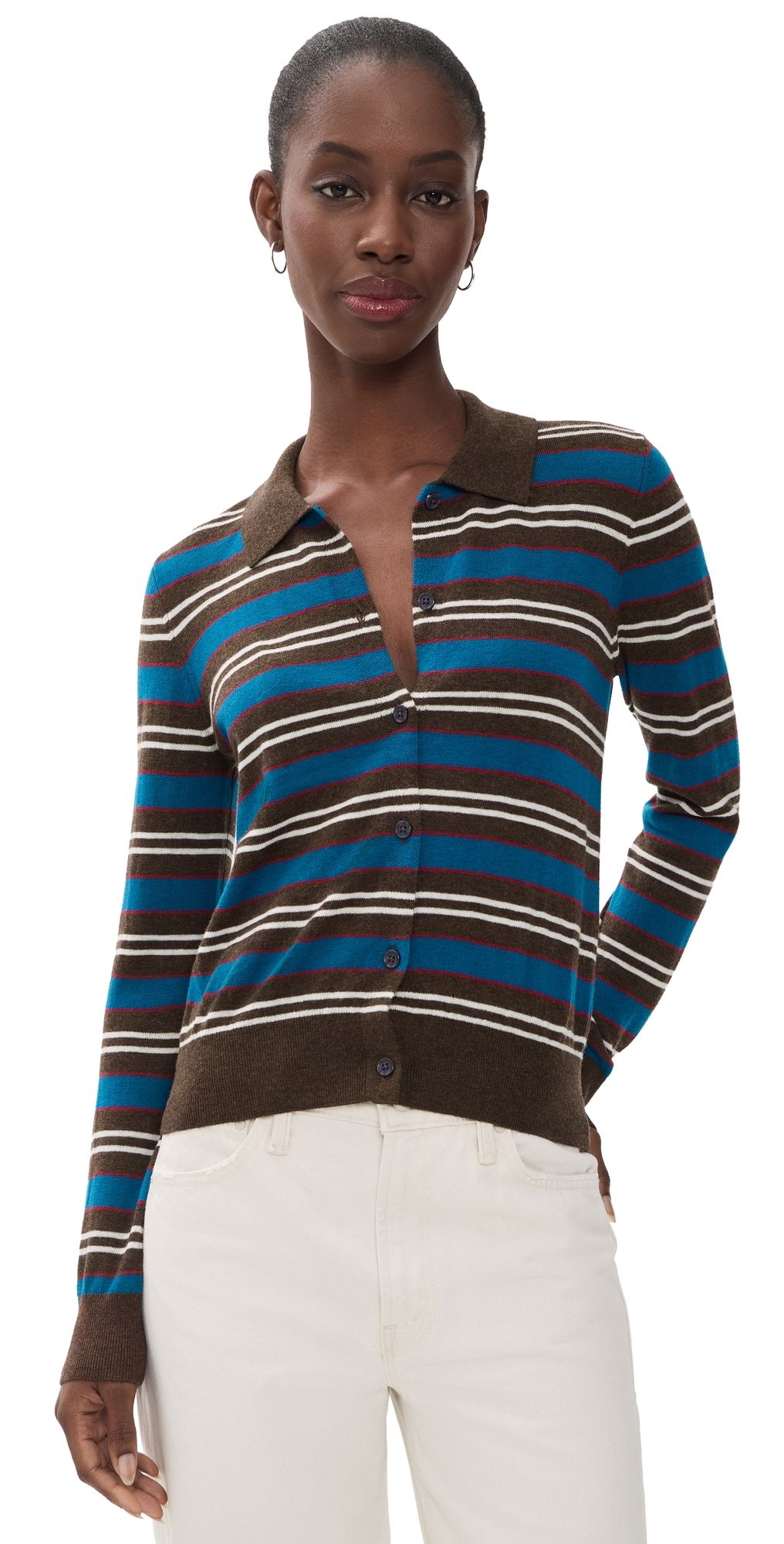 Pistola Lyvia Long Sleeve Merino Polo Cardigan Tealwood Stripe S