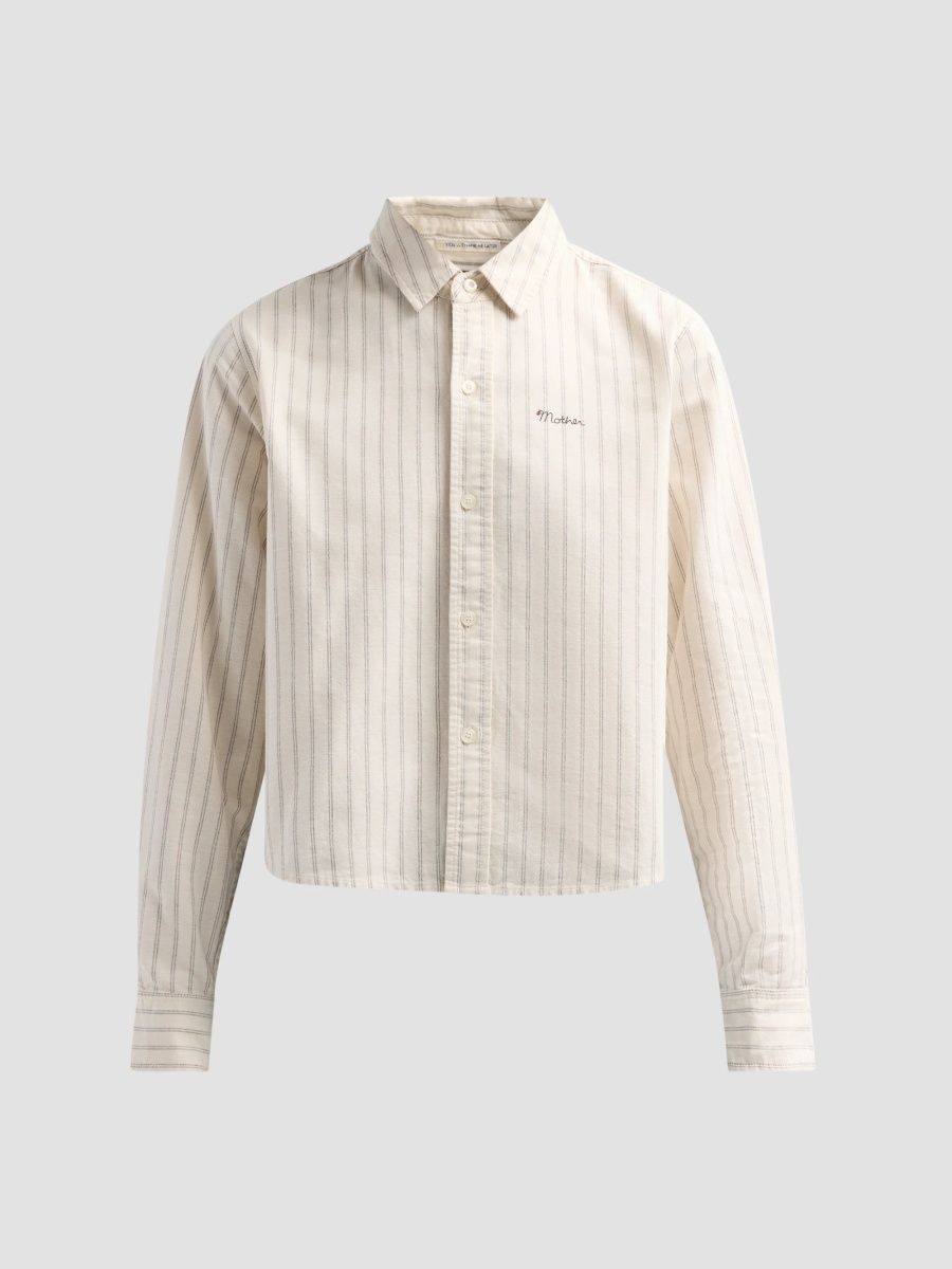 Mother Women's The Cropped Bestie Shirt - Cream Black Stripe - Size XL