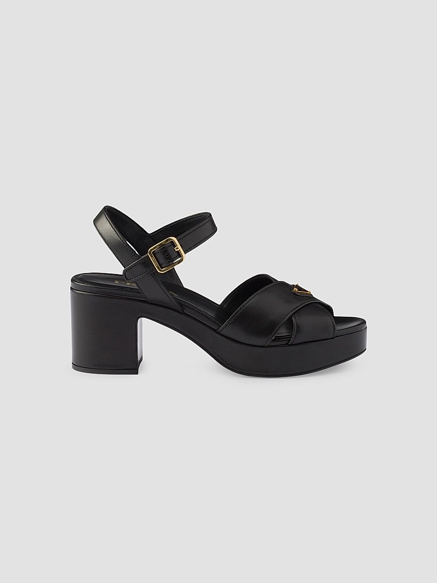 Women's Nappa Leather Platform Sandals - Black - Size 5