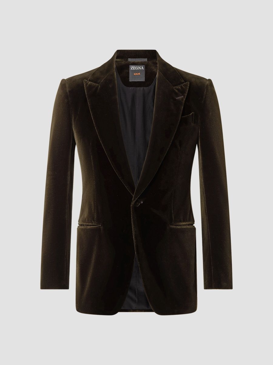 ZEGNA Men's Cotton Evening Jacket - Dark Olive - Size 46