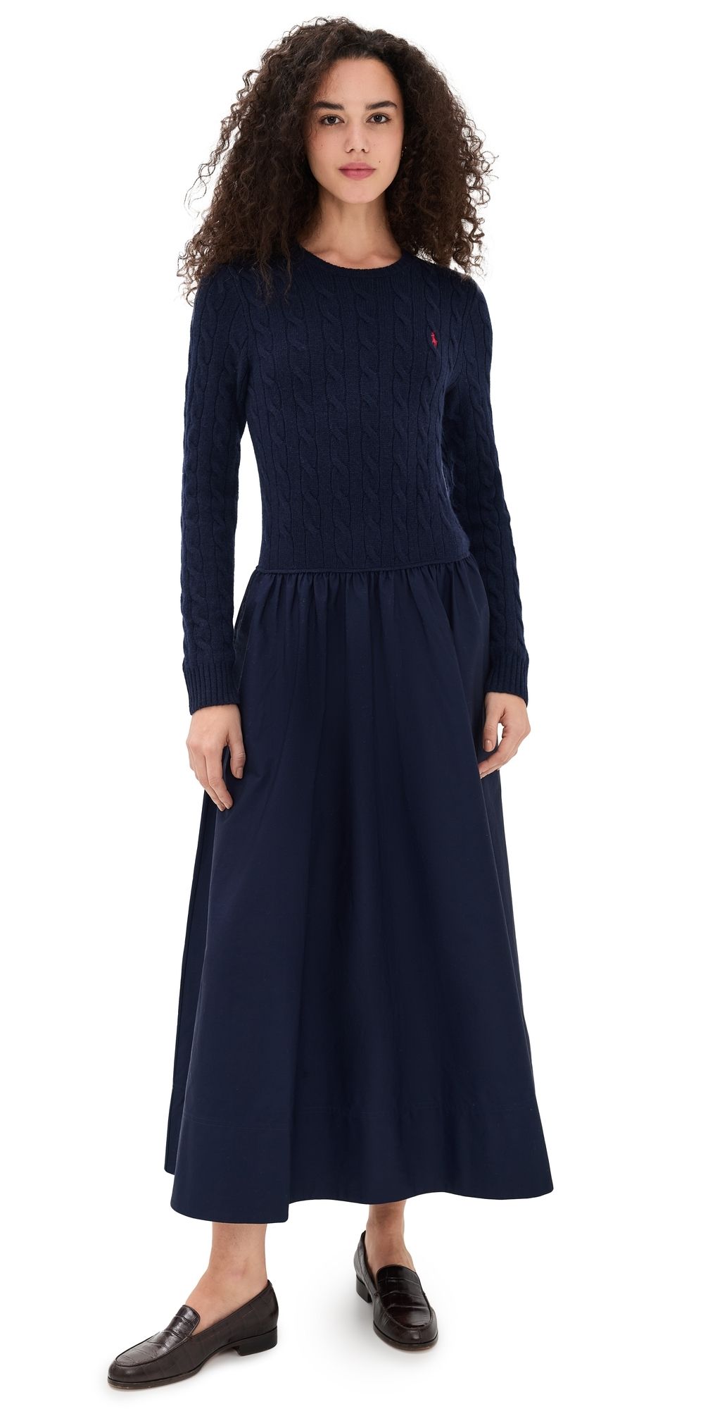 Polo Ralph Lauren Crew Neck Long Sleeve Fit & Flare Dress Hunter Navy L