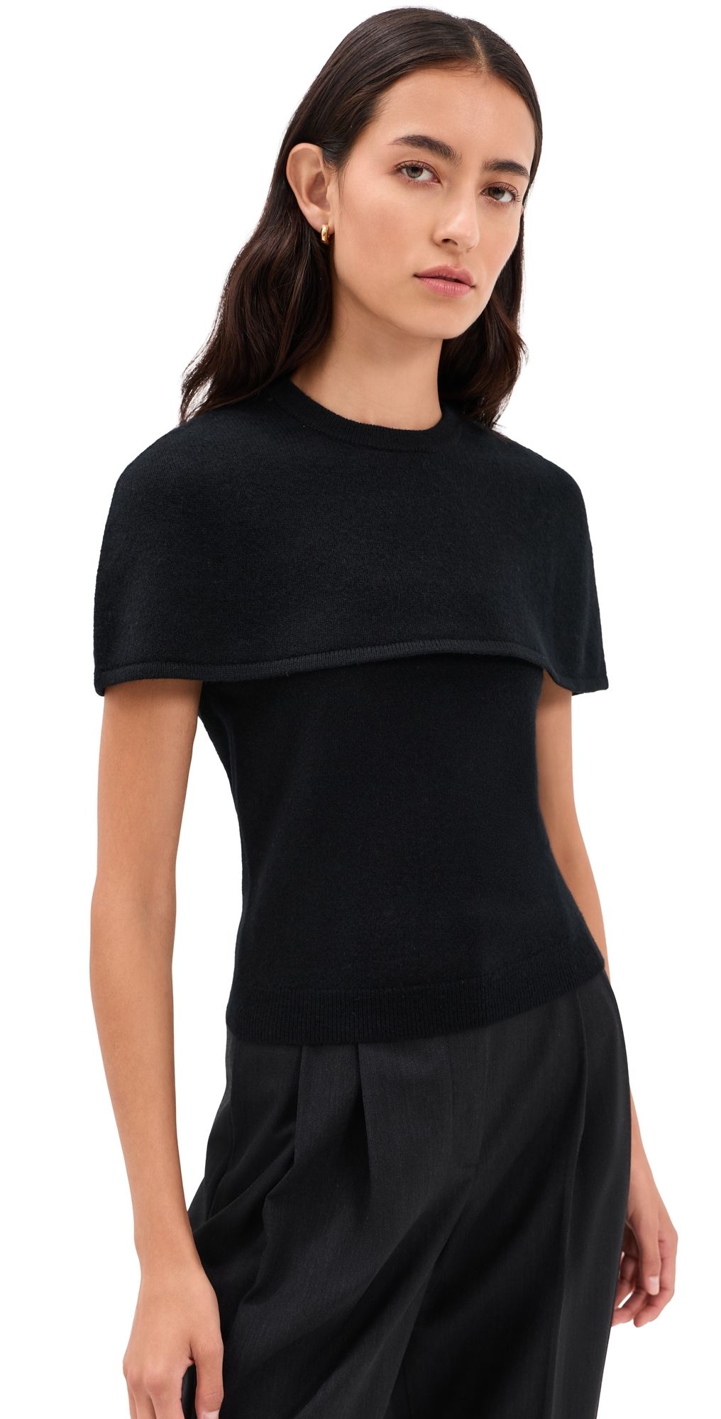 SIMKHAI Yuki Short Sleeve Cashmere Cape Top Black M