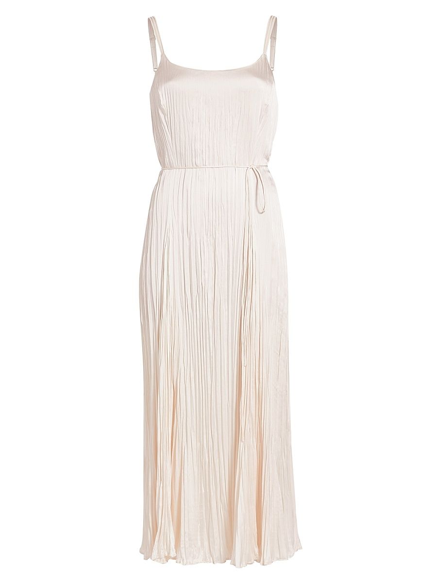 Women's Crushed Satin Pleated Tie-Waist Slip Midi-dress - Chiffon - Size XL