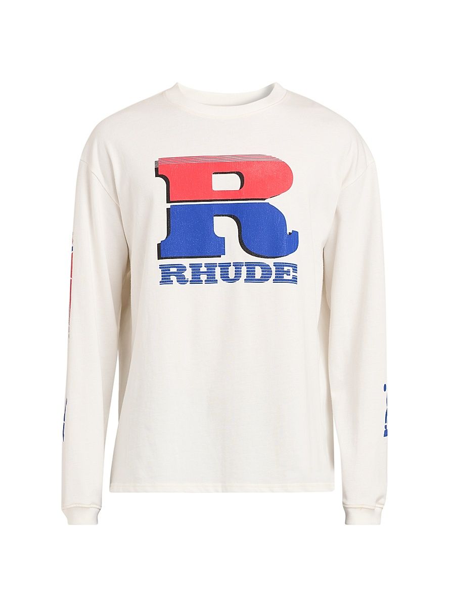 Men's Vintage Logo Cotton Long-Sleeve Sweatshirt - Vintage White Red Blue - Size XS