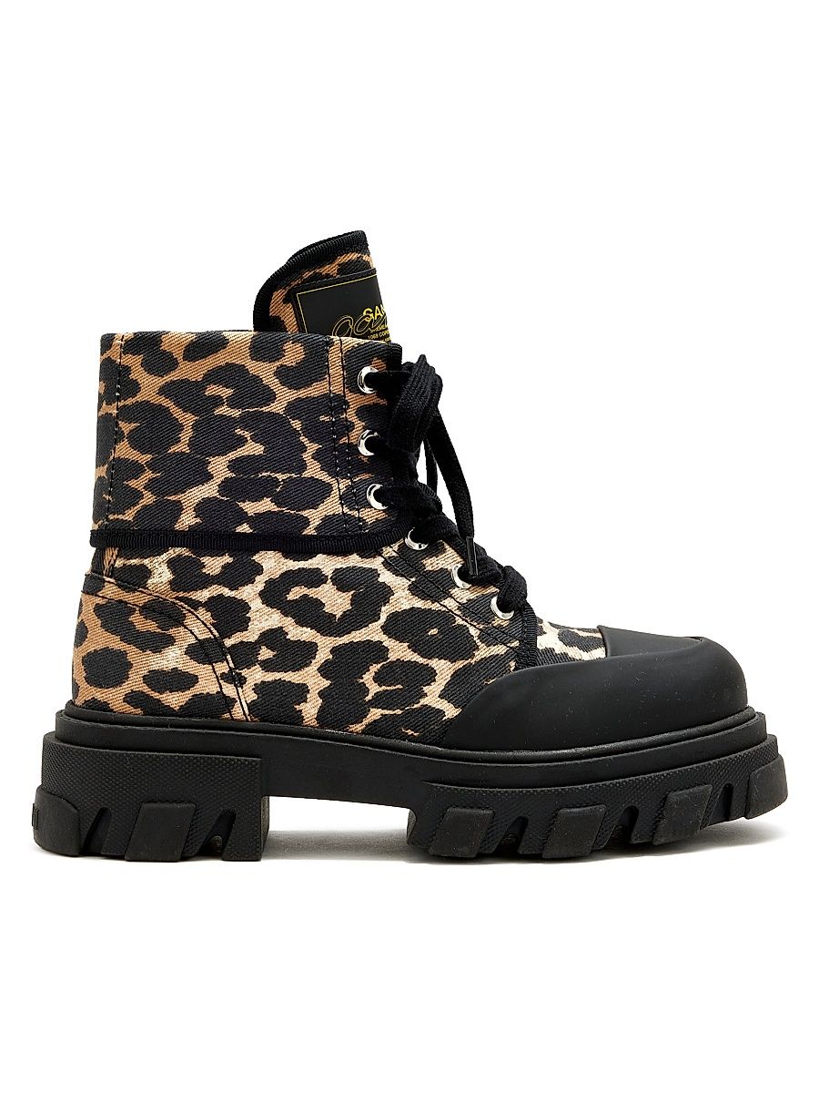 Women's Cleated Leopard Print Denim Ankle Boots - Almond Milk - Size 11