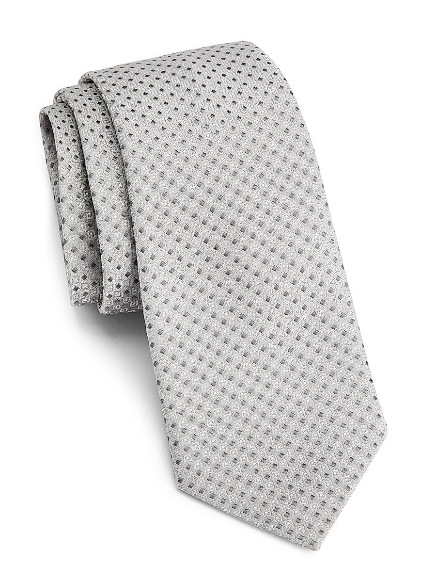 Men's Geometric Silk & Cotton Tie - Light Grey