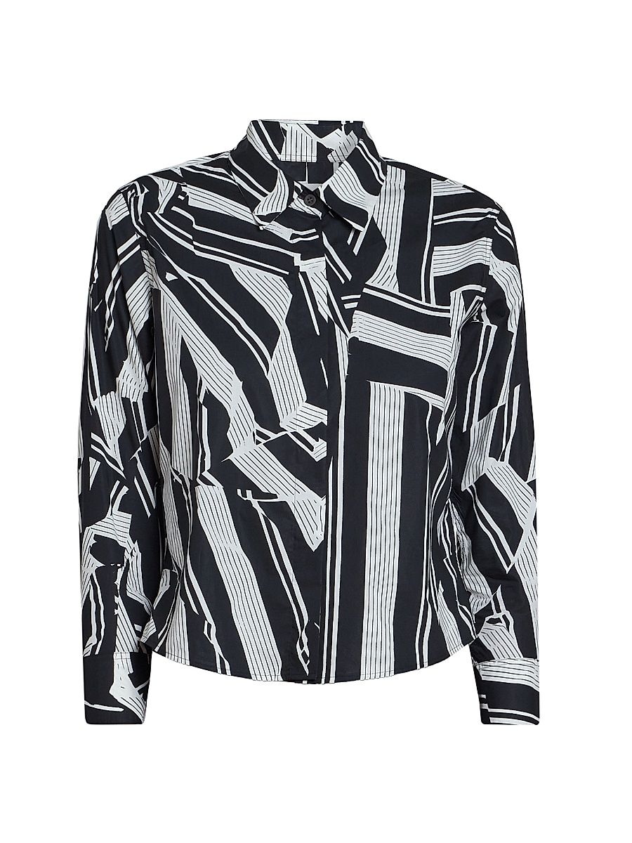 Women's Clavini Abstract Cotton Shirt - Black - Size 14