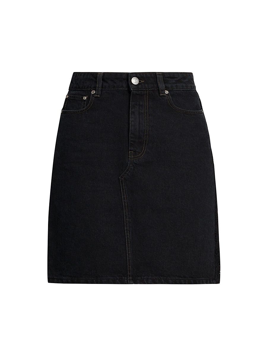 Women's Denim-Lace A-Line Miniskirt - Black - Size XS