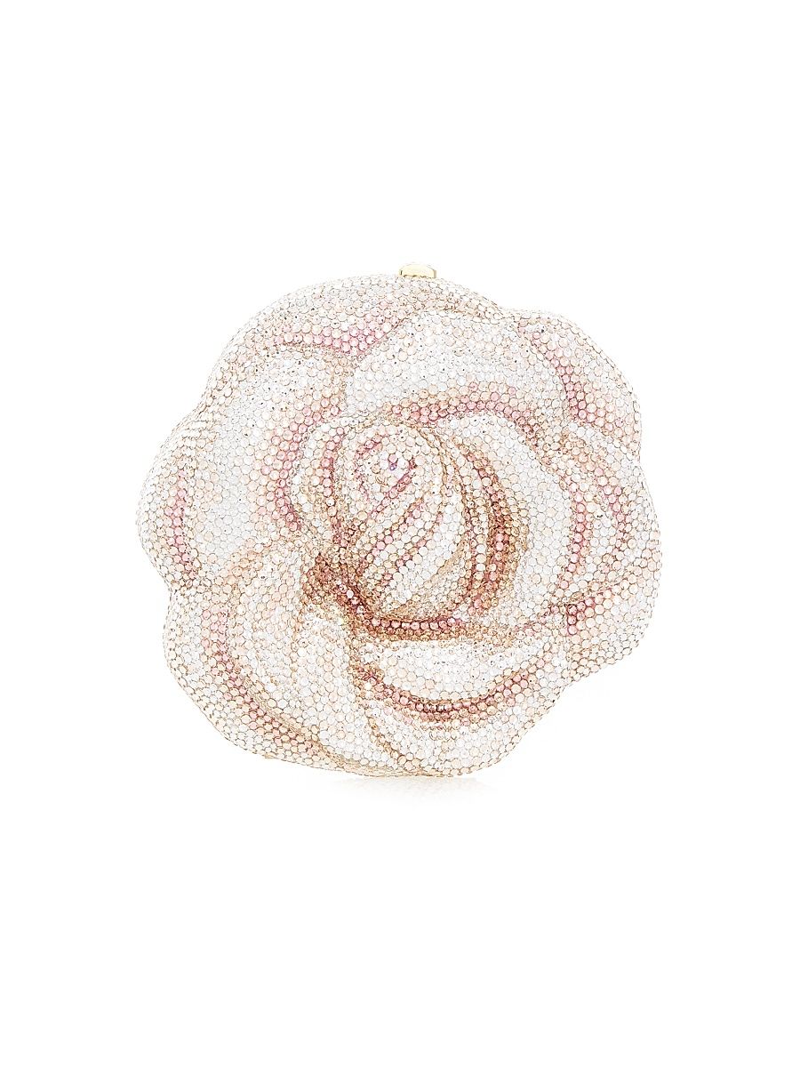 Women's Rose Crystal & Satin Clutch - Silver Blush