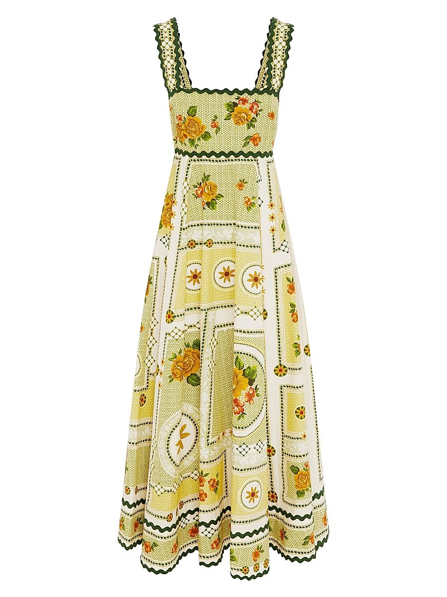 Women's Dixie Floral Cotton Summer Maxi Dress - Citrus - Size 12