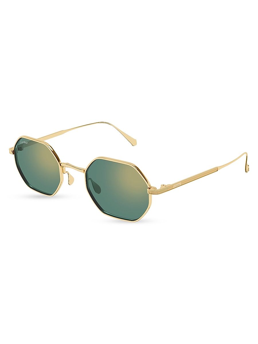 Men's C de Cartier 24K-Gold-Plated Titanium Geometrical Sunglasses - Gold Green