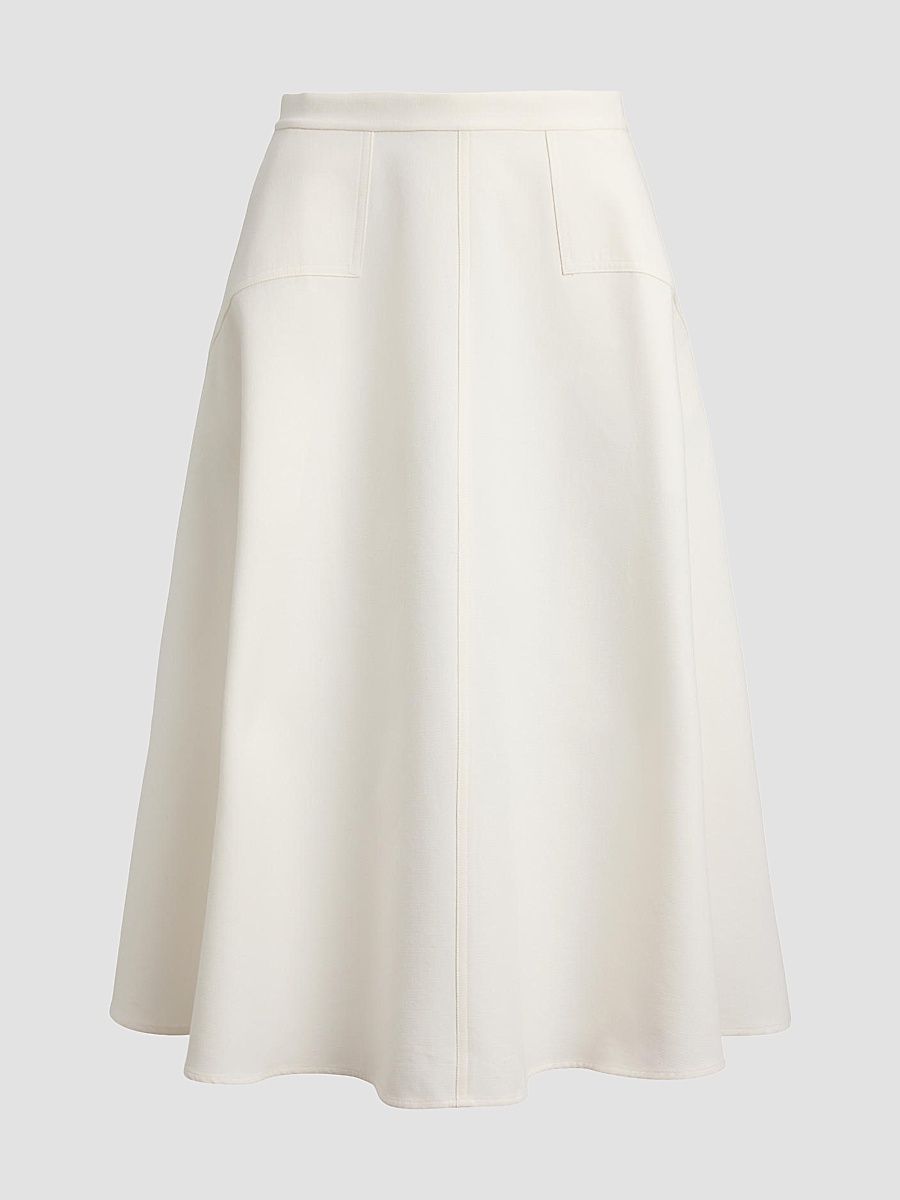 Women's Cotton-Wool A-Line Midi Skirt - Cream - Size 10