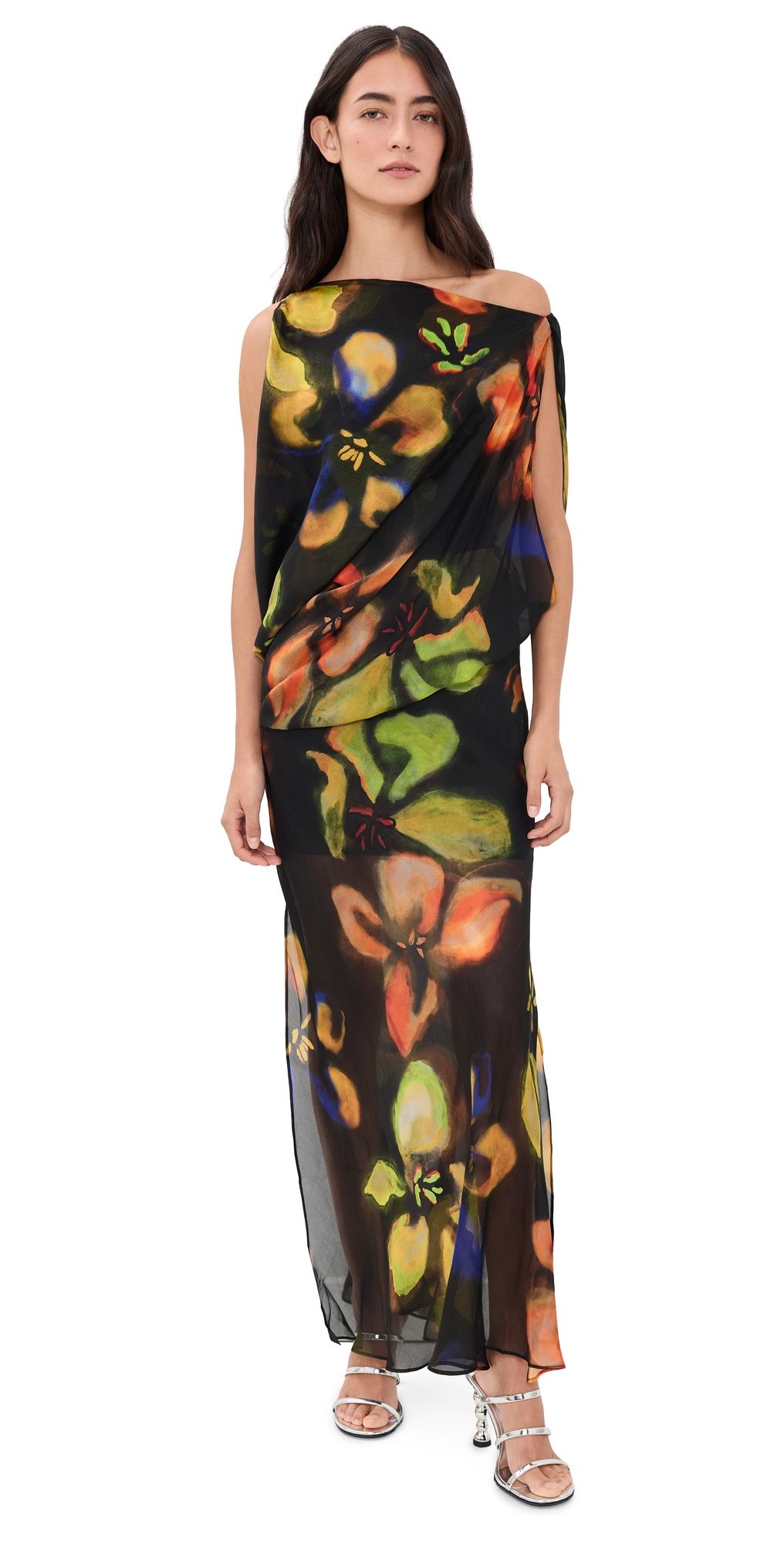 SIR. Arisa Silk Maxi Dress Blur Poppy 0P