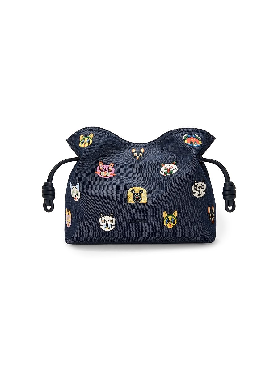 Women's LOEWE x Louis Wain Medium Cats Flamenco Embroidered Denim Clutch - Blue