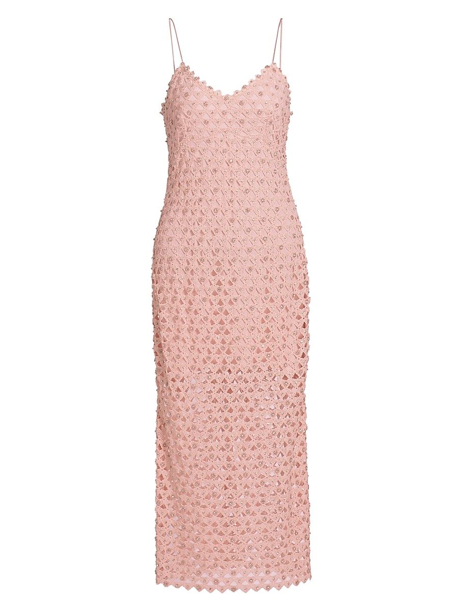 Women's Lunaria Embellished Crocheted Cotton Midi-Dress - Cherished Pink - Size 8