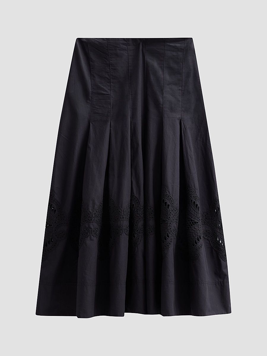 Women's Fynnley Cotton Pleated Midi Skirt - Black - Size 16