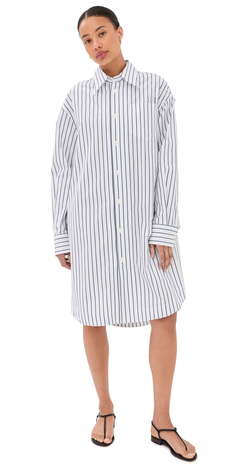 AMI Long Sleeve Wide Shirt Dress with Embossed Ami De Coeur Blanc/Encre XL