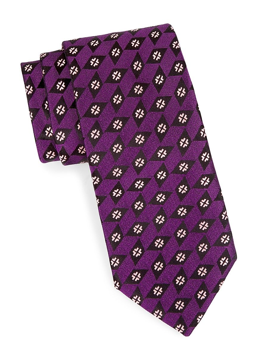 Men's Neat Window Silk Tie - Purple Pink