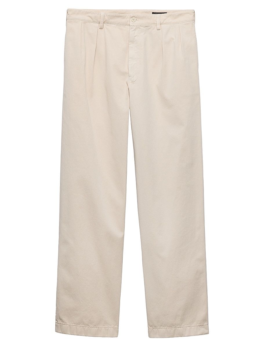 Men's Wide-Leg Cotton Pants - Beige Khaki - Size 36