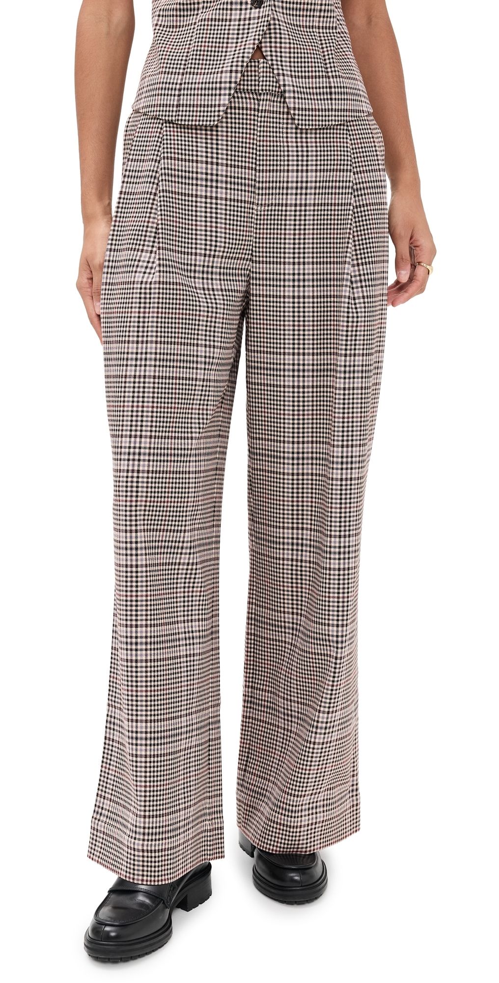LE BOP Reese Pleated Pants Tan Plaid 10