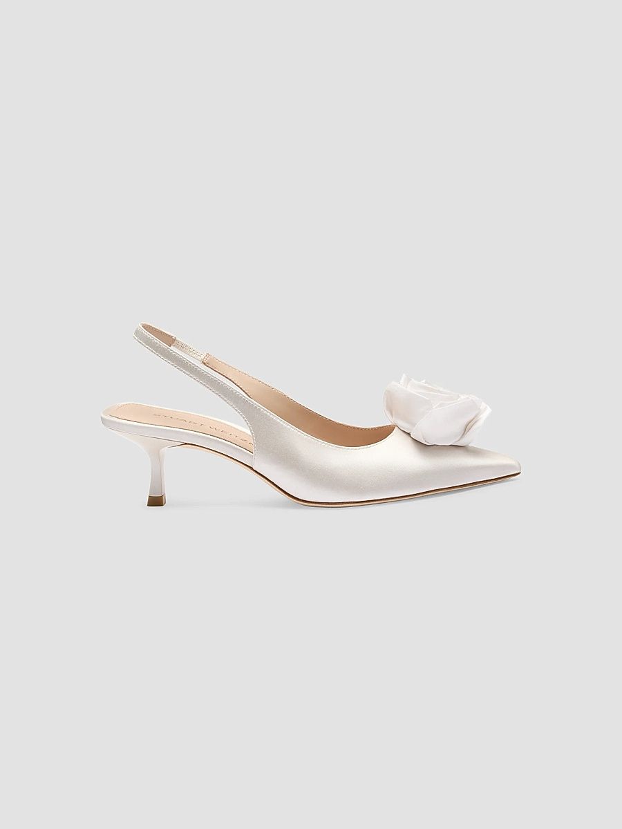 Stuart Weitzman Women's Paloma 50MM Satin Slingback Pumps - Cream - Size 10