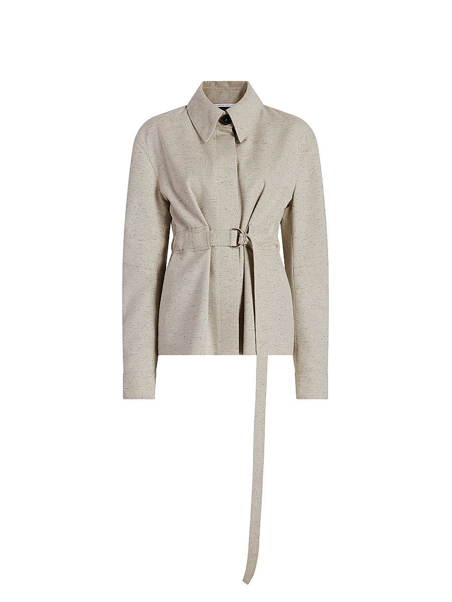 Women's Cotton Silk Belted Bomber Jacket - Perla - Size 12