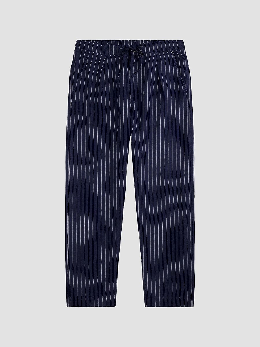 Men's Lateef Relaxed-Fit Striped Linen Trousers - Blue White - Size XXL