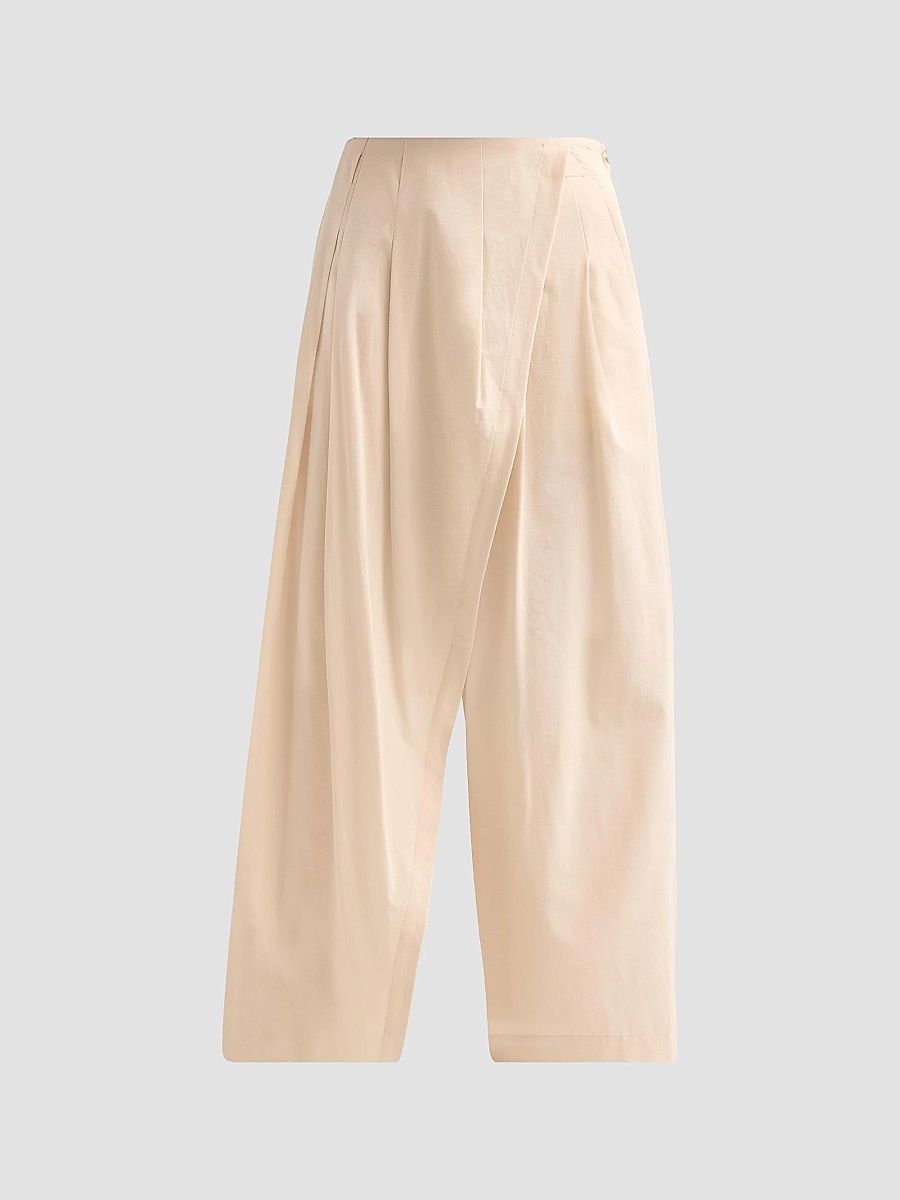 Women's Looped Pleated Pants - Egg Beige - Size Medium