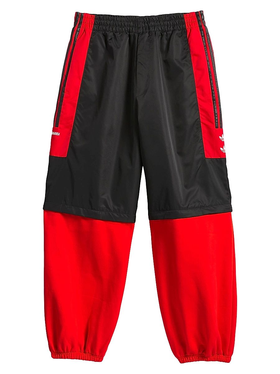 Men's adidas x Willy Chavarria Gomez Faux Leather-Stripe Colorblocked Zip-Off Pants - Black Red - Size XL