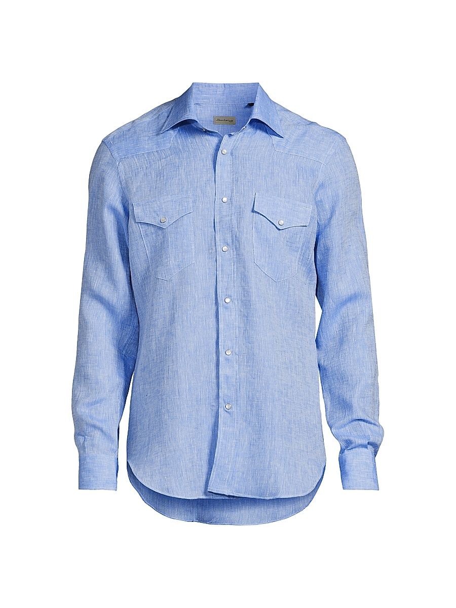 Men's Western Linen Shirt - Blue - Size XXL