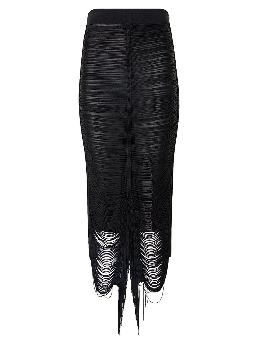 Women's Draped Fringed Silk Midi-Skirt - Black - Size 6