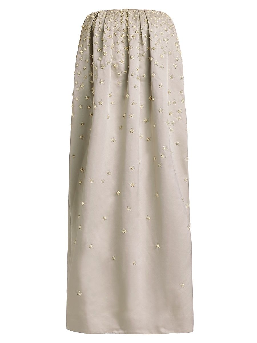 Women's Brynn Strapless Beaded Silk Midi-Dress - Silver Multi - Size 8