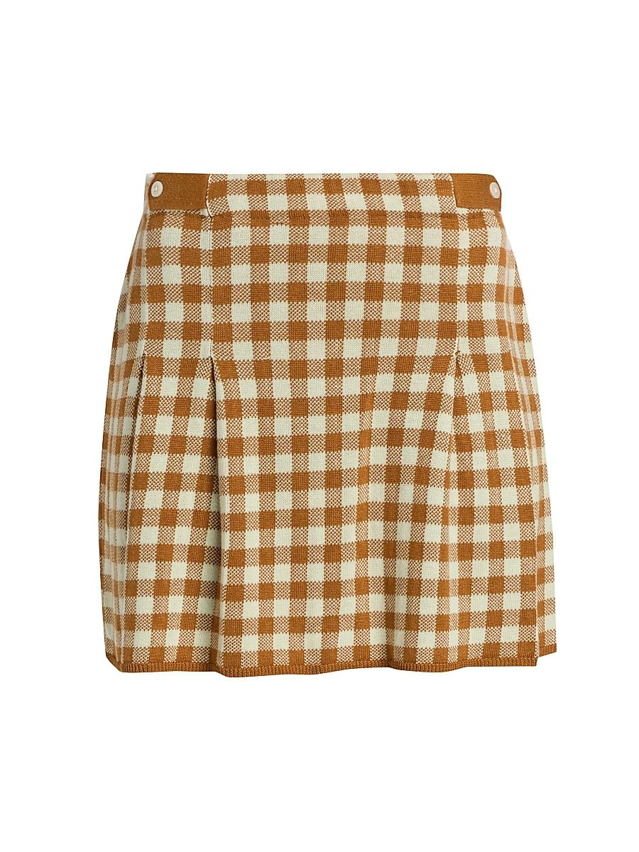 Women's Gingham Silk-Linen Pleated Miniskirt - Suede Limewash - Size XL