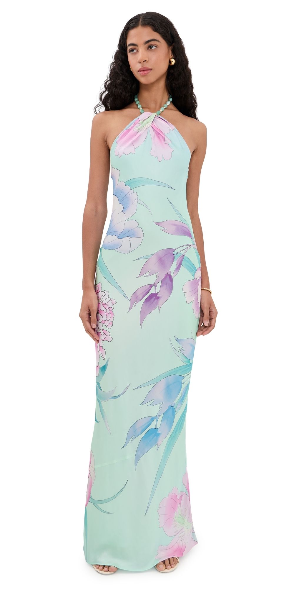 Retrofête Anat Floral Maxi Dress Beija Flor Pistachio S