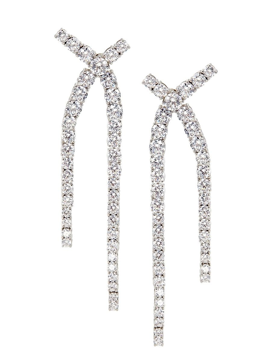 Women's Perfect Rhodium-Plated & Cubic Zirconia Tennis Crossover Linear Earrings - Rhodium