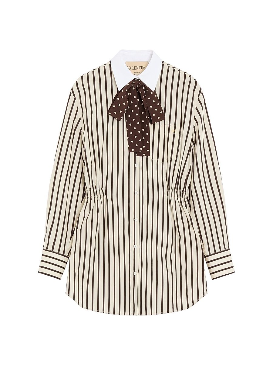 Women's Midi Dress in Printed Striped Poplin - Ivory Chocolate - Size 2