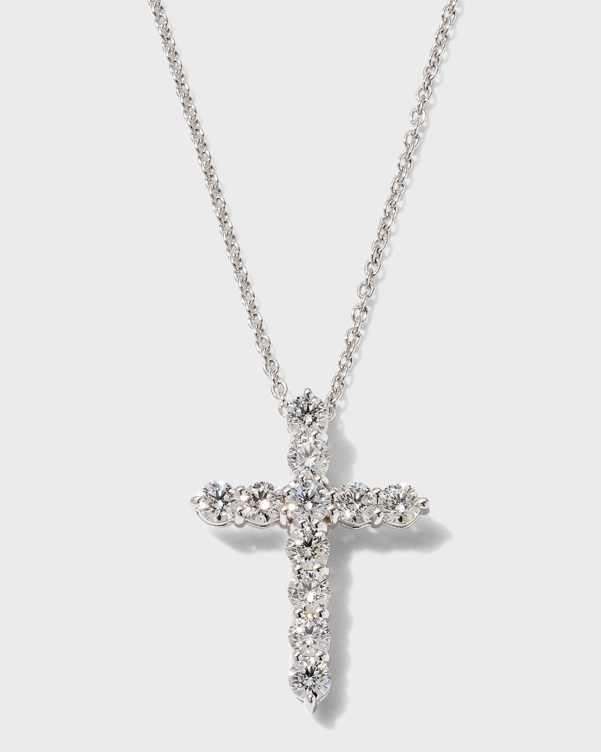 18K Gold Diamond Cross Pendant Necklace, 25x20mm