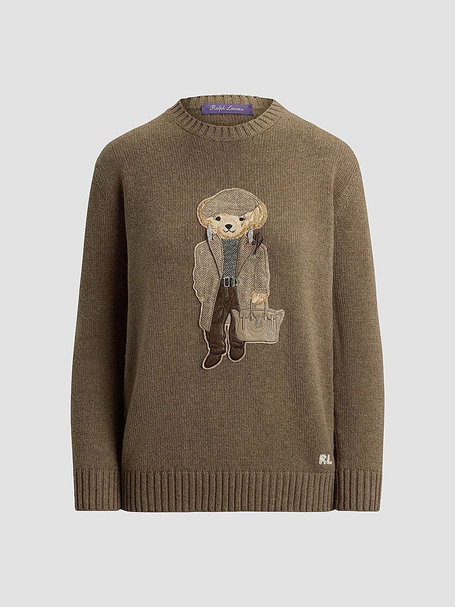 Women's Fall Polo Bear Cashmere Sweater - Beige - Size XS