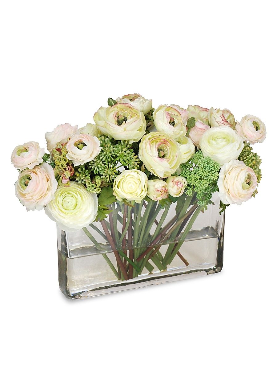 Everyday Floral Imitation Ranunculus & Rose Mix In Glass Vase