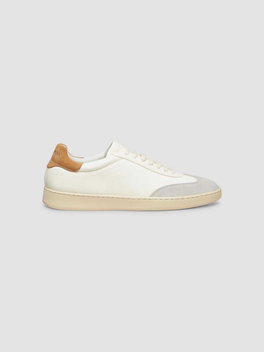 Stuart Weitzman Men's Banner Leather Low-Top Sneakers - White Bianco Oatmeal Biscotto - Size 9