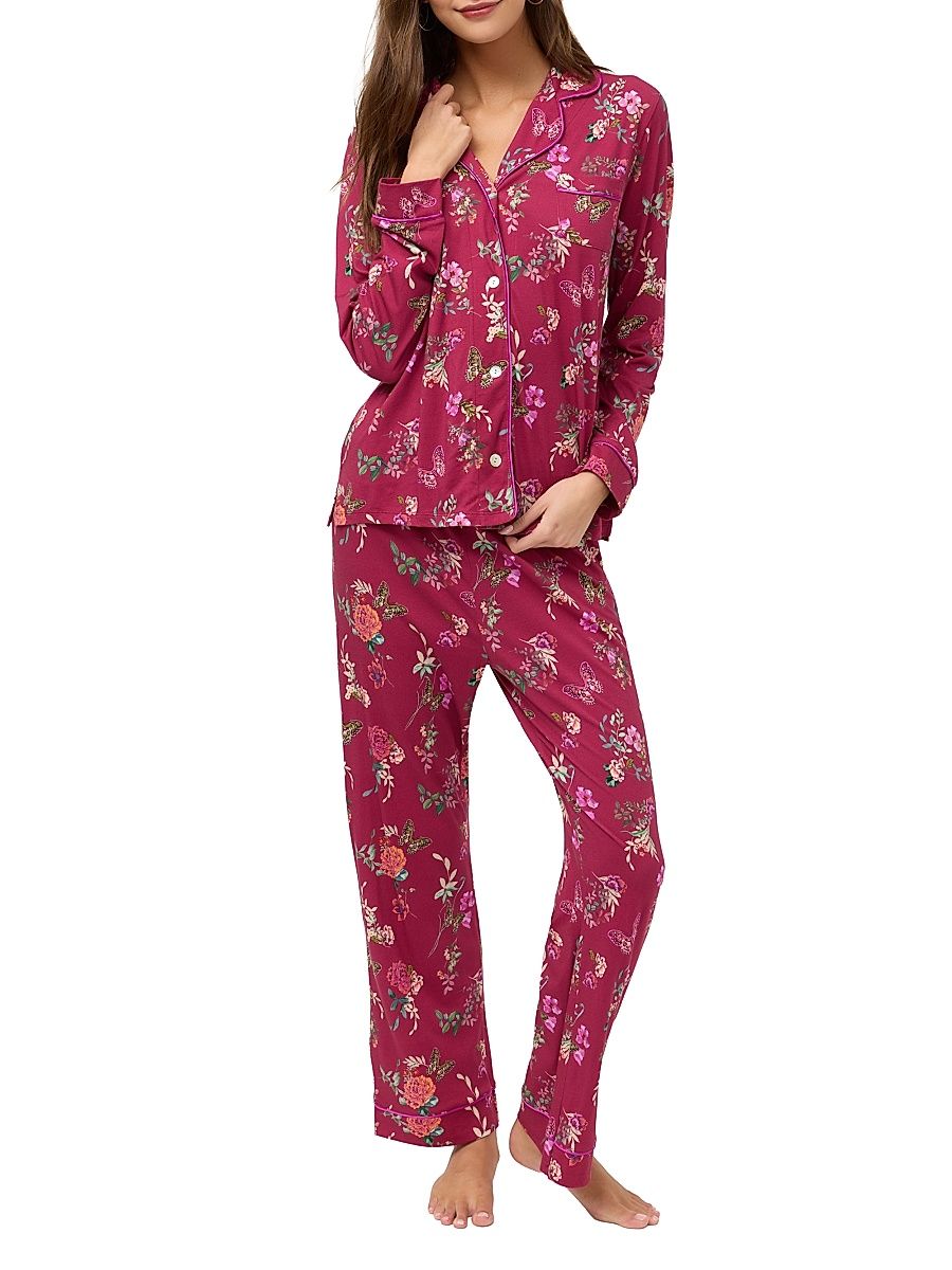 Women's Carly Floral Cotton-Blend Pajamas - Karie - Size Large