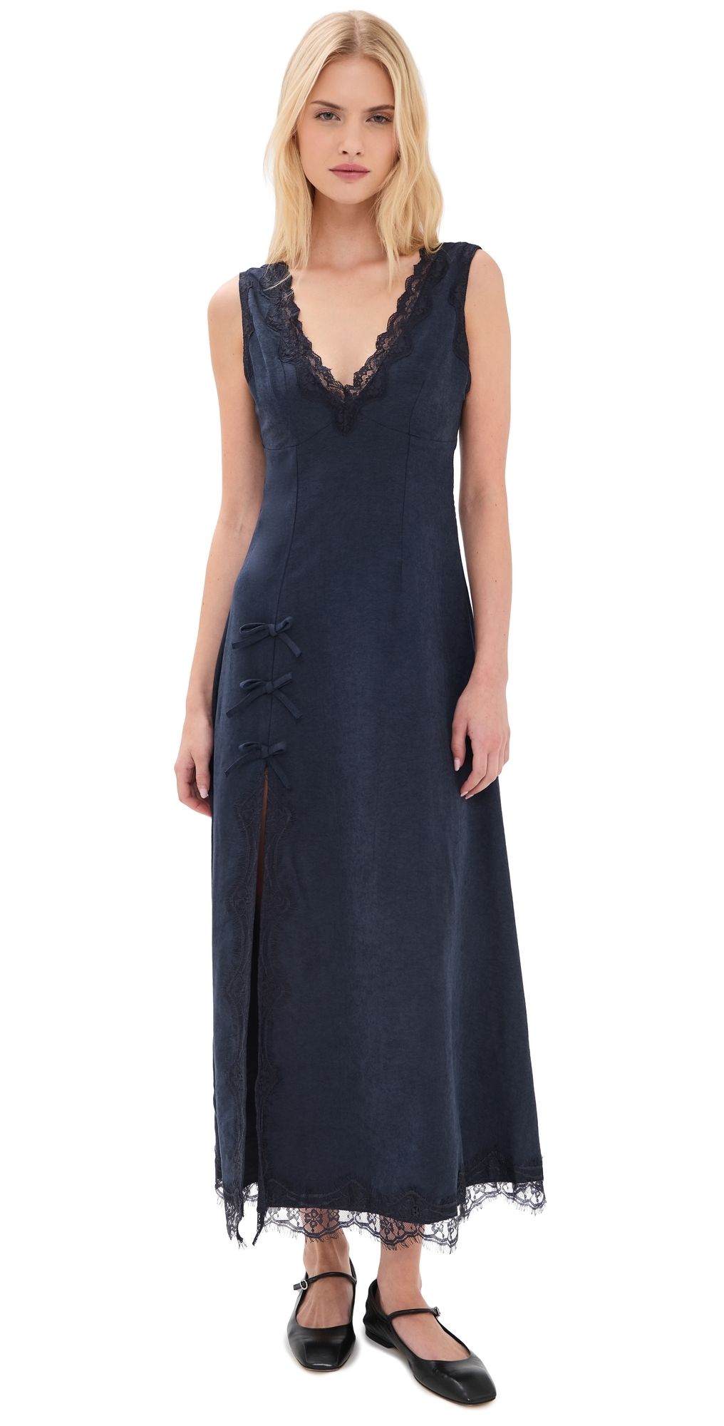 Moon River Lace Insert Midi Dress Blue S