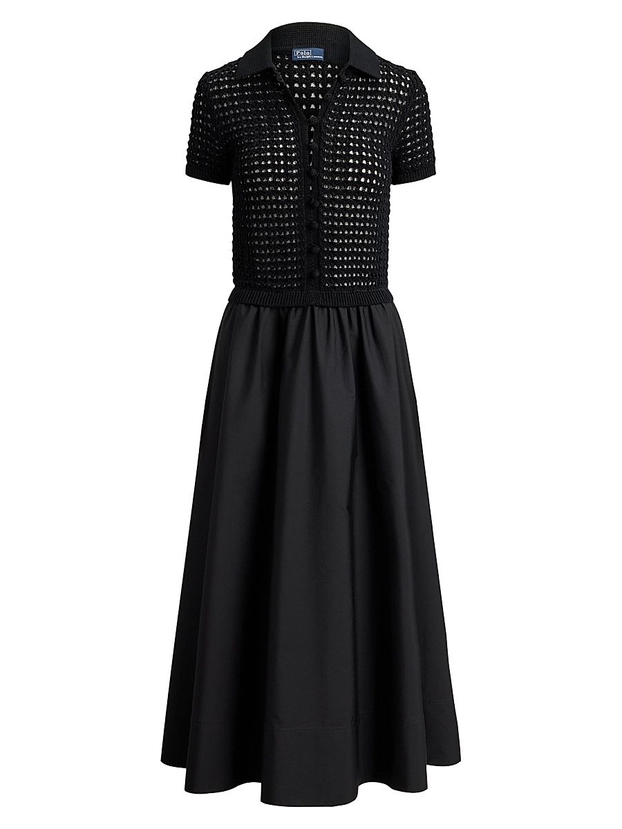 Women's Knit Cotton A-Line Maxi Dress - Polo Black - Size Large