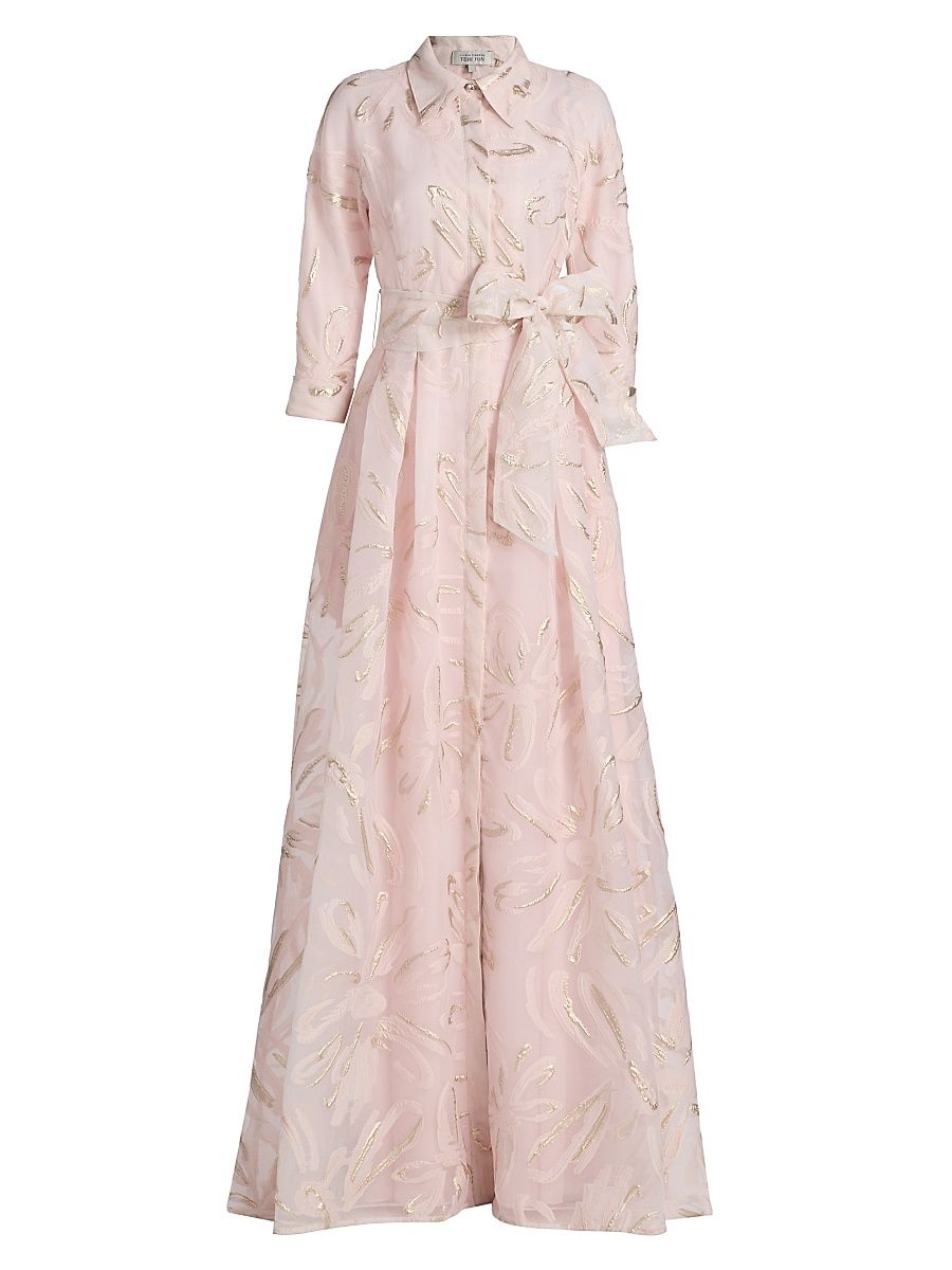 Women's Metallic Organza Jacquard Shirtwaist Gown - Blush Gold - Size 18