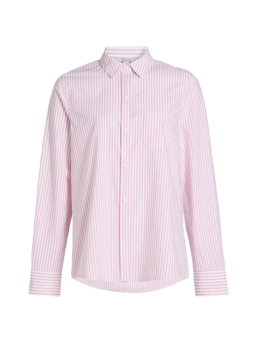 Women's Stina Striped Cotton Button-Front Shirt - Rose Stripe - Size XL