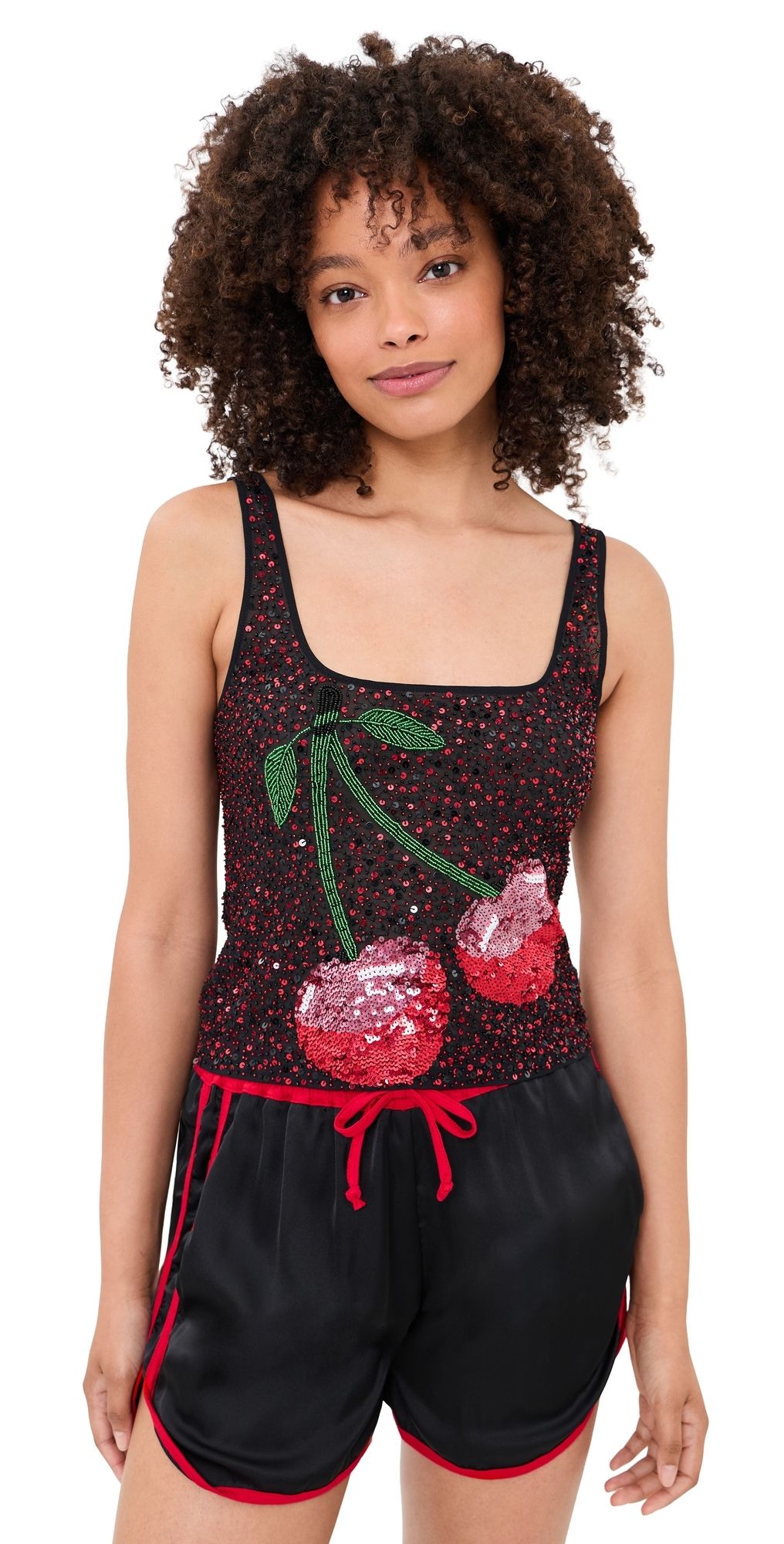 Leslie Amon Cherry Tank Top Black and Red M